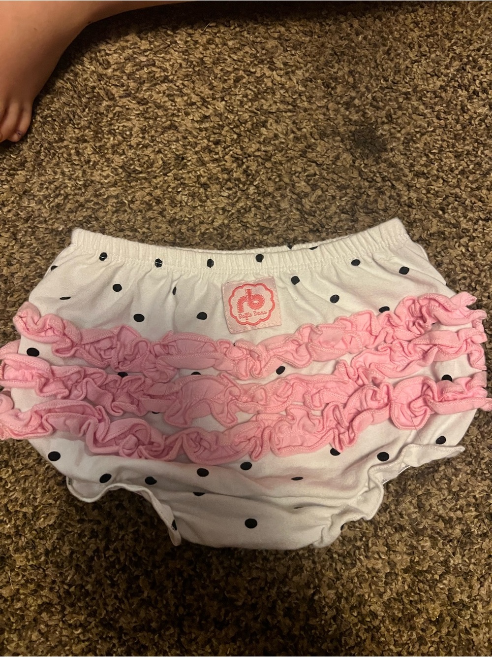 Ruffle Butts White Polka Dot Diaper Cover with Pink Ruffles